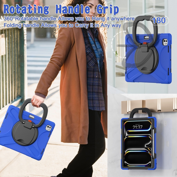 For iPad Pro 11 2024 Silicone Hybrid PC Tablet Case with Holder & Shoulder Strap(Blue) For iPad Pro 11 2024 Silicone Hybrid PC Tablet Case with Holder & Shoulder Strap(Blue)