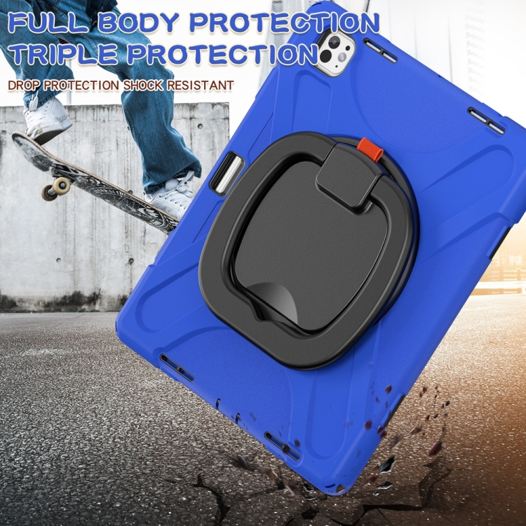 For iPad Pro 11 2024 Silicone Hybrid PC Tablet Case with Holder & Shoulder Strap(Blue) For iPad Pro 11 2024 Silicone Hybrid PC Tablet Case with Holder & Shoulder Strap(Blue)