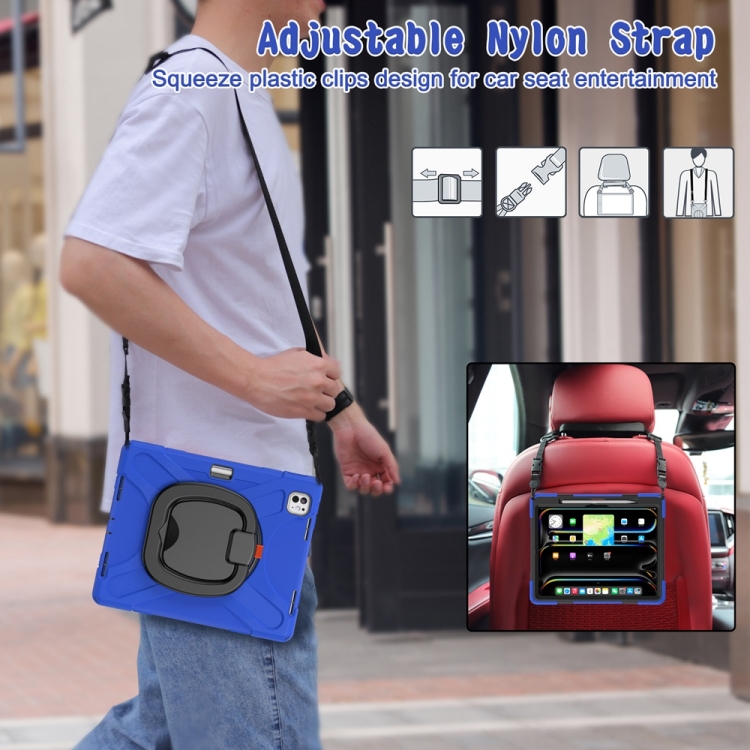 For iPad Pro 11 2024 Silicone Hybrid PC Tablet Case with Holder & Shoulder Strap(Blue) For iPad Pro 11 2024 Silicone Hybrid PC Tablet Case with Holder & Shoulder Strap(Blue)
