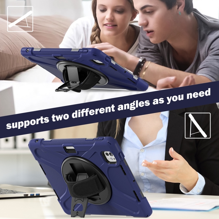 For iPad Pro 11 2024 Rotatable Holder Silicone Hybrid PC Tablet Case with Shoulder Strap(Navy Blue) For iPad Pro 11 2024 Rotatable Holder Silicone Hybrid PC Tablet Case with Shoulder Strap(Navy Blue)