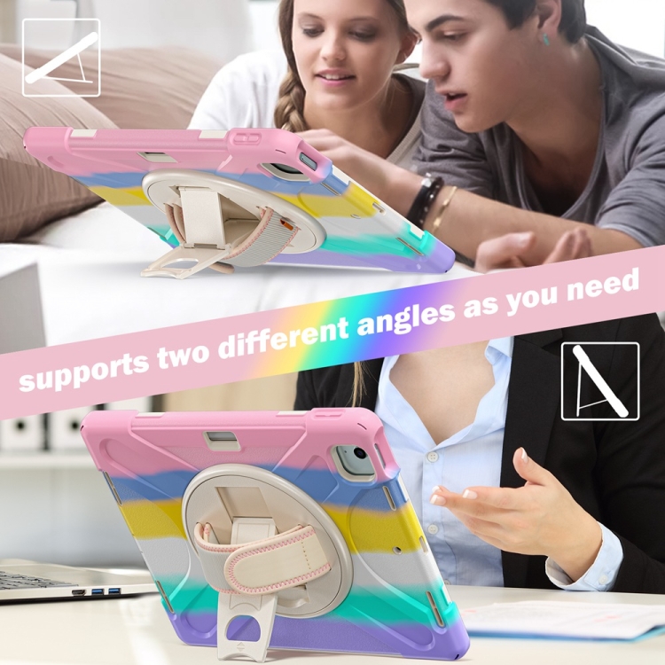 For iPad Air 13 2024 Rotatable Holder Silicone Hybrid PC Tablet Case with Shoulder Strap(Colorful Pink) For iPad Air 13 2024 Rotatable Holder Silicone Hybrid PC Tablet Case with Shoulder Strap(Colorful Pink)