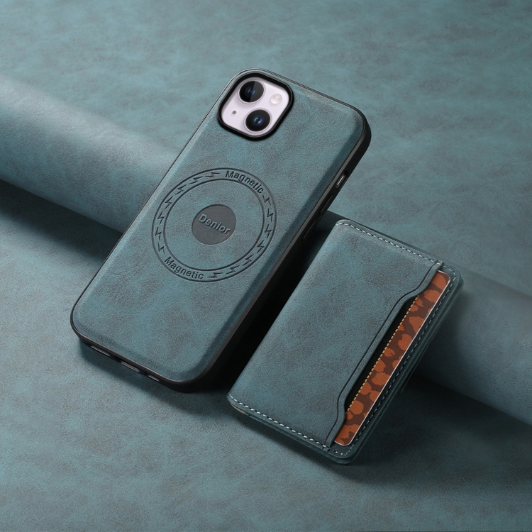 For iPhone 14 Plus Denior D13 Retro Texture Leather MagSafe Card Bag Phone Case(Blue) For iPhone 14 Plus Denior D13 Retro Texture Leather MagSafe Card Bag Phone Case(Blue)