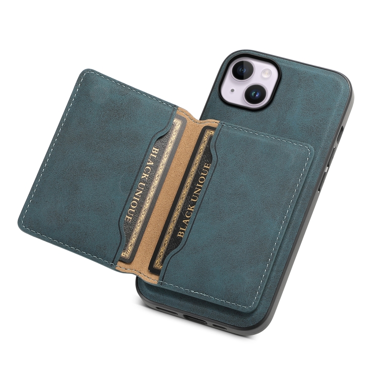 For iPhone 14 Plus Denior D13 Retro Texture Leather MagSafe Card Bag Phone Case(Blue) For iPhone 14 Plus Denior D13 Retro Texture Leather MagSafe Card Bag Phone Case(Blue)