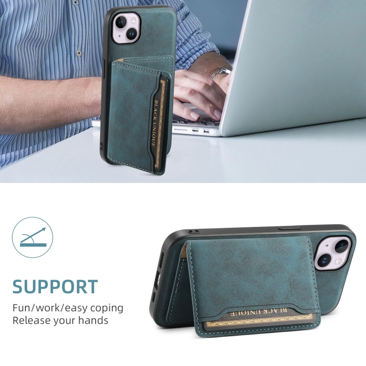 For iPhone 14 Plus Denior D13 Retro Texture Leather MagSafe Card Bag Phone Case(Blue) For iPhone 14 Plus Denior D13 Retro Texture Leather MagSafe Card Bag Phone Case(Blue)