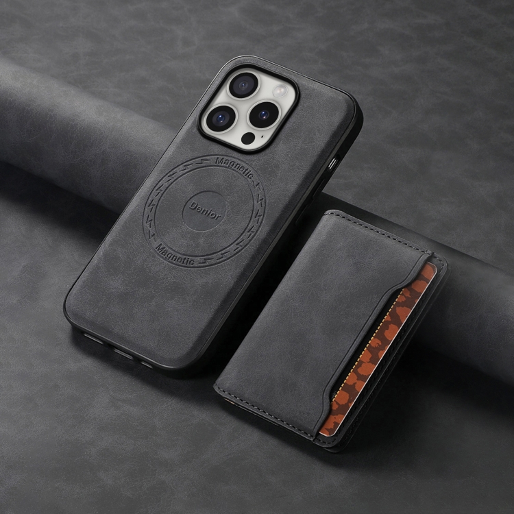 For iPhone 16 Pro Max Denior D13 Retro Texture Leather MagSafe Card Bag Phone Case(Black) For iPhone 16 Pro Max Denior D13 Retro Texture Leather MagSafe Card Bag Phone Case(Black)