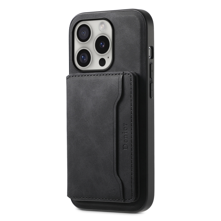 For iPhone 16 Pro Max Denior D13 Retro Texture Leather MagSafe Card Bag Phone Case(Black) For iPhone 16 Pro Max Denior D13 Retro Texture Leather MagSafe Card Bag Phone Case(Black)