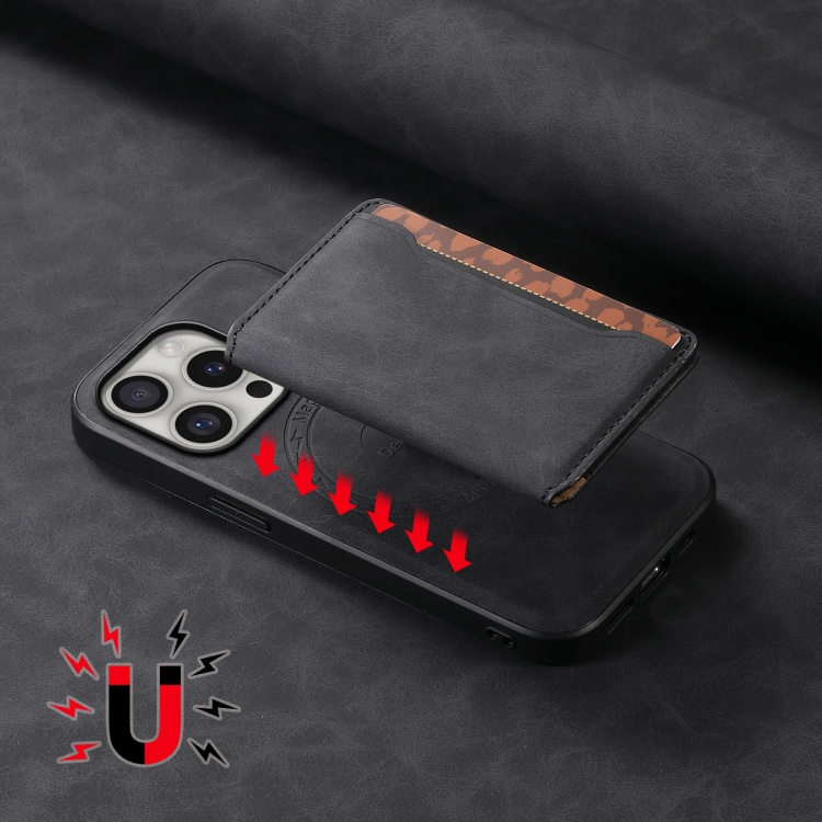 For iPhone 16 Pro Max Denior D13 Retro Texture Leather MagSafe Card Bag Phone Case(Black) For iPhone 16 Pro Max Denior D13 Retro Texture Leather MagSafe Card Bag Phone Case(Black)