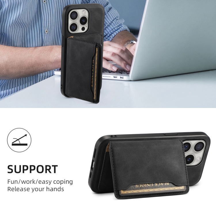 For iPhone 16 Pro Max Denior D13 Retro Texture Leather MagSafe Card Bag Phone Case(Black) For iPhone 16 Pro Max Denior D13 Retro Texture Leather MagSafe Card Bag Phone Case(Black)