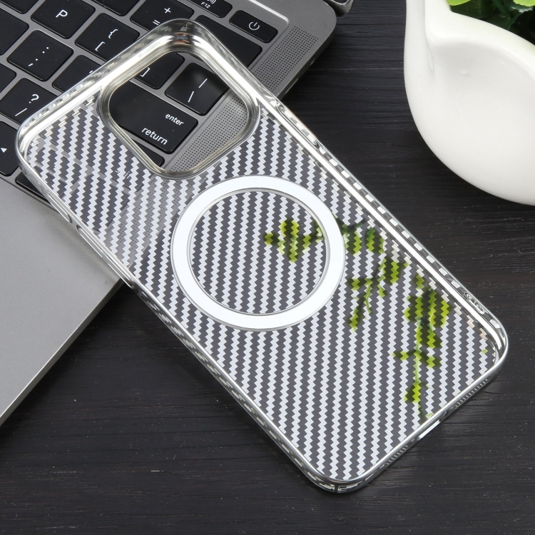 For iPhone 13 Pro Max 6D Plated Carbon Fiber Clear Magsafe PC Phone Case(Starlight Silver) For iPhone 13 Pro Max 6D Plated Carbon Fiber Clear Magsafe PC Phone Case(Starlight Silver)