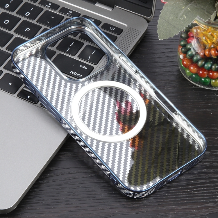 For iPhone 16 Pro 6D Plated Carbon Fiber Clear Magsafe PC Phone Case(Dream Blue) For iPhone 16 Pro 6D Plated Carbon Fiber Clear Magsafe PC Phone Case(Dream Blue)