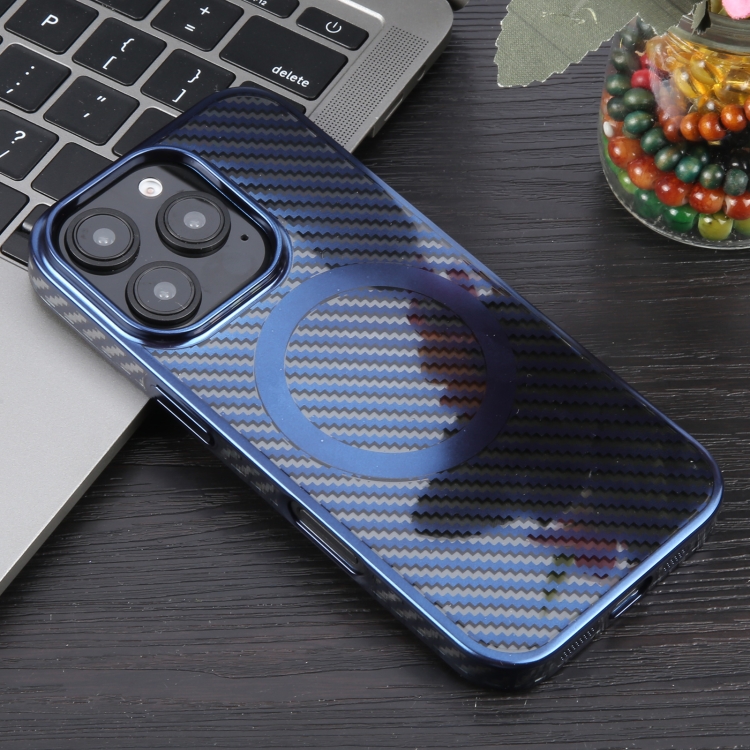 For iPhone 16 Pro 6D Plated Carbon Fiber Clear Magsafe PC Phone Case(Dream Blue) For iPhone 16 Pro 6D Plated Carbon Fiber Clear Magsafe PC Phone Case(Dream Blue)