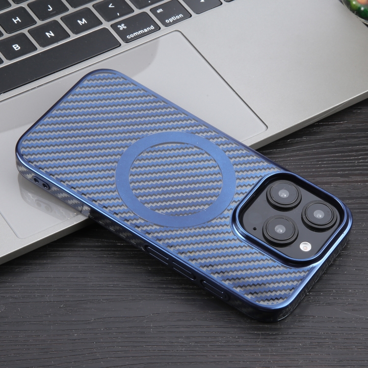 For iPhone 16 Pro 6D Plated Carbon Fiber Clear Magsafe PC Phone Case(Dream Blue) For iPhone 16 Pro 6D Plated Carbon Fiber Clear Magsafe PC Phone Case(Dream Blue)