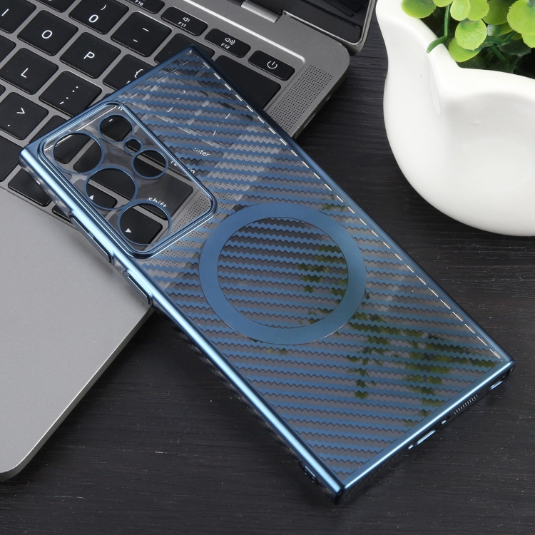 For Samsung Galaxy S23 Ultra 5G 6D Plated Carbon Fiber Clear Magsafe PC Phone Case(Dream Blue) For Samsung Galaxy S23 Ultra 5G 6D Plated Carbon Fiber Clear Magsafe PC Phone Case(Dream Blue)