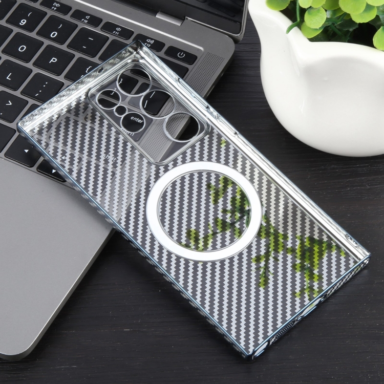 For Samsung Galaxy S23 Ultra 5G 6D Plated Carbon Fiber Clear Magsafe PC Phone Case(Dream Blue) For Samsung Galaxy S23 Ultra 5G 6D Plated Carbon Fiber Clear Magsafe PC Phone Case(Dream Blue)