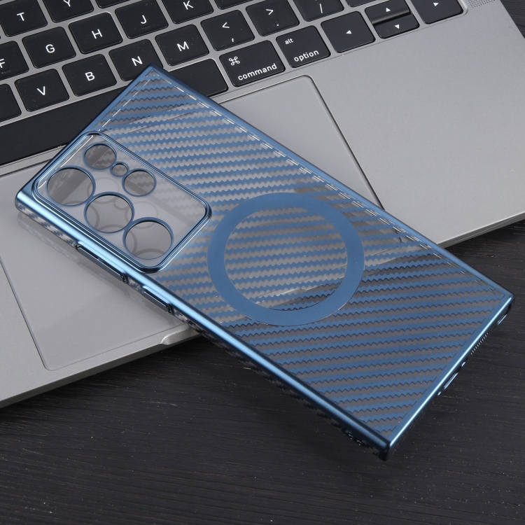 For Samsung Galaxy S23 Ultra 5G 6D Plated Carbon Fiber Clear Magsafe PC Phone Case(Dream Blue) For Samsung Galaxy S23 Ultra 5G 6D Plated Carbon Fiber Clear Magsafe PC Phone Case(Dream Blue)