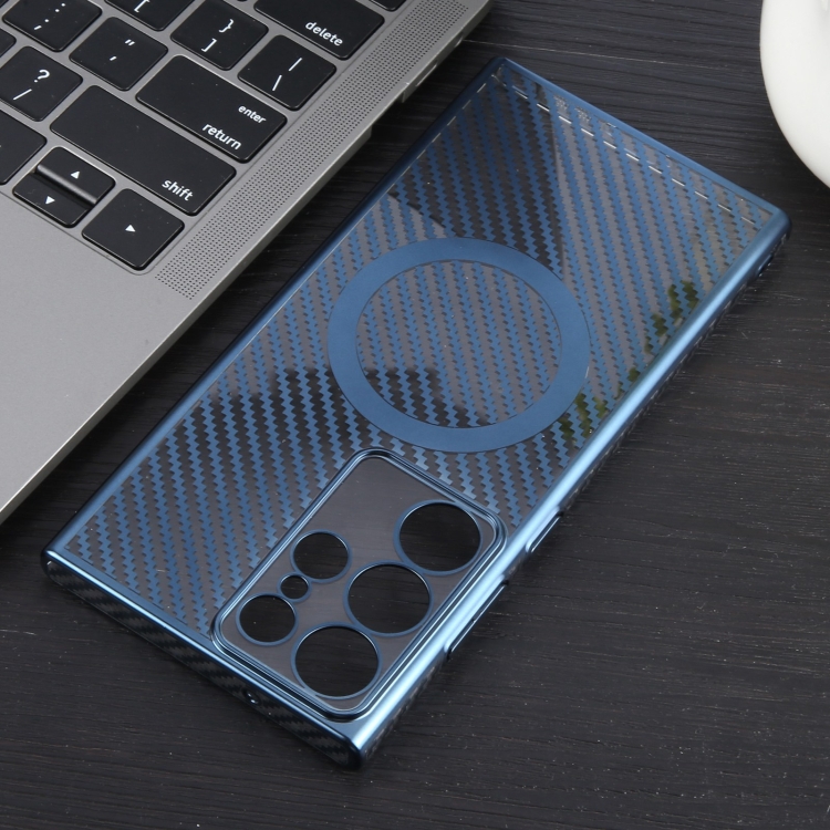 For Samsung Galaxy S23 Ultra 5G 6D Plated Carbon Fiber Clear Magsafe PC Phone Case(Dream Blue) For Samsung Galaxy S23 Ultra 5G 6D Plated Carbon Fiber Clear Magsafe PC Phone Case(Dream Blue)