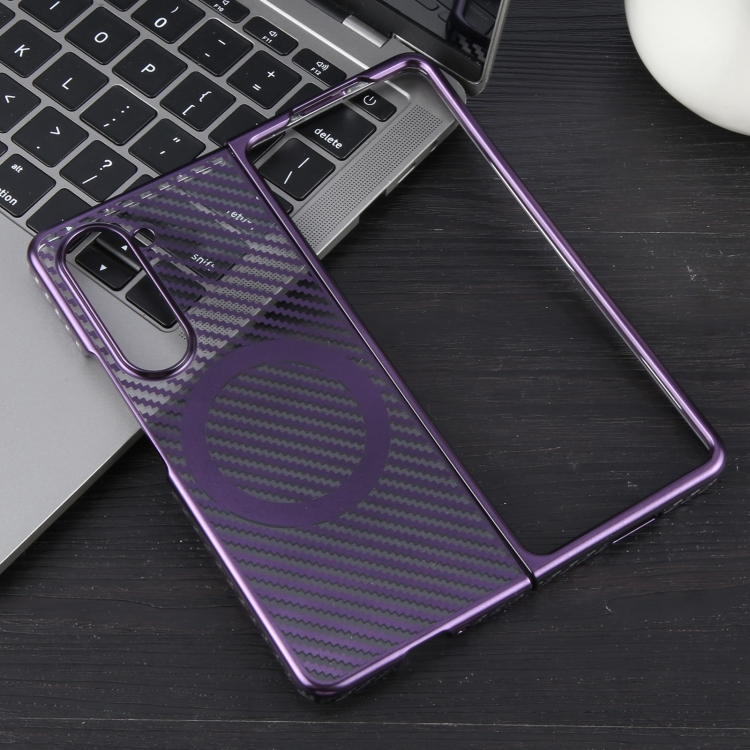For Samsung Galaxy Z Fold5 6D Plated Carbon Fiber Clear Magsafe PC Phone Case(Aurora Purple) For Samsung Galaxy Z Fold5 6D Plated Carbon Fiber Clear Magsafe PC Phone Case(Aurora Purple)