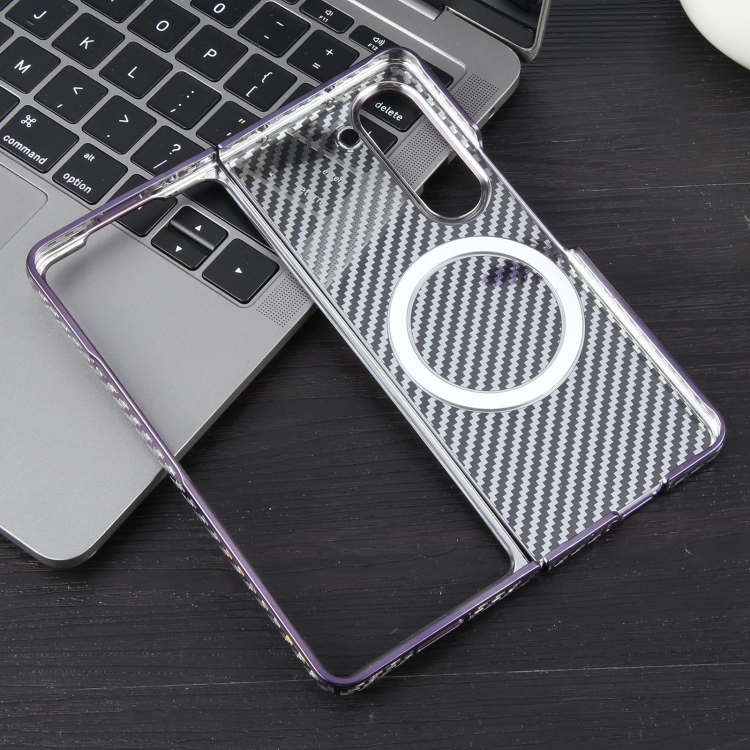 For Samsung Galaxy Z Fold5 6D Plated Carbon Fiber Clear Magsafe PC Phone Case(Aurora Purple) For Samsung Galaxy Z Fold5 6D Plated Carbon Fiber Clear Magsafe PC Phone Case(Aurora Purple)