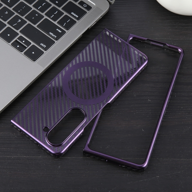 For Samsung Galaxy Z Fold5 6D Plated Carbon Fiber Clear Magsafe PC Phone Case(Aurora Purple) For Samsung Galaxy Z Fold5 6D Plated Carbon Fiber Clear Magsafe PC Phone Case(Aurora Purple)