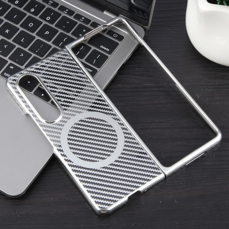 For Samsung Galaxy Z Fold4 6D Plated Carbon Fiber Clear Magsafe PC Phone Case(Starlight Silver) For Samsung Galaxy Z Fold4 6D Plated Carbon Fiber Clear Magsafe PC Phone Case(Starlight Silver)