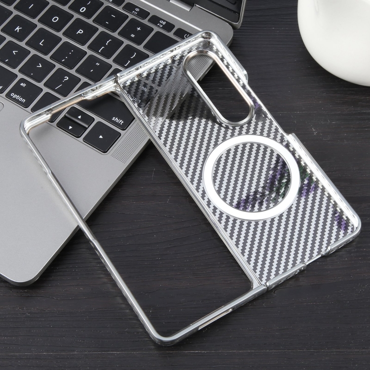 For Samsung Galaxy Z Fold4 6D Plated Carbon Fiber Clear Magsafe PC Phone Case(Starlight Silver) For Samsung Galaxy Z Fold4 6D Plated Carbon Fiber Clear Magsafe PC Phone Case(Starlight Silver)