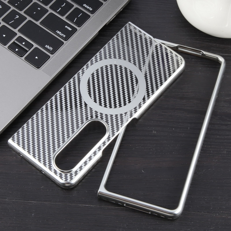 For Samsung Galaxy Z Fold4 6D Plated Carbon Fiber Clear Magsafe PC Phone Case(Starlight Silver) For Samsung Galaxy Z Fold4 6D Plated Carbon Fiber Clear Magsafe PC Phone Case(Starlight Silver)