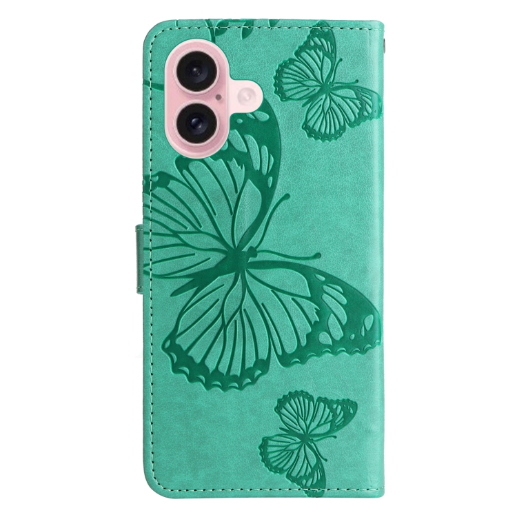 For iPhone 16 3D Butterfly Embossed Pattern Flip Leather Phone Case(Green) For iPhone 16 3D Butterfly Embossed Pattern Flip Leather Phone Case(Green)