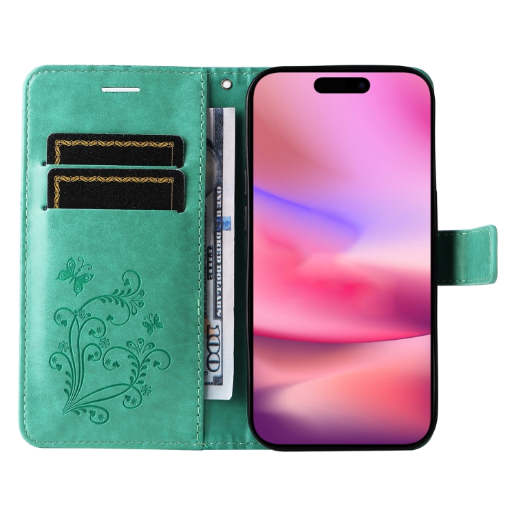 For iPhone 16 3D Butterfly Embossed Pattern Flip Leather Phone Case(Green) For iPhone 16 3D Butterfly Embossed Pattern Flip Leather Phone Case(Green)