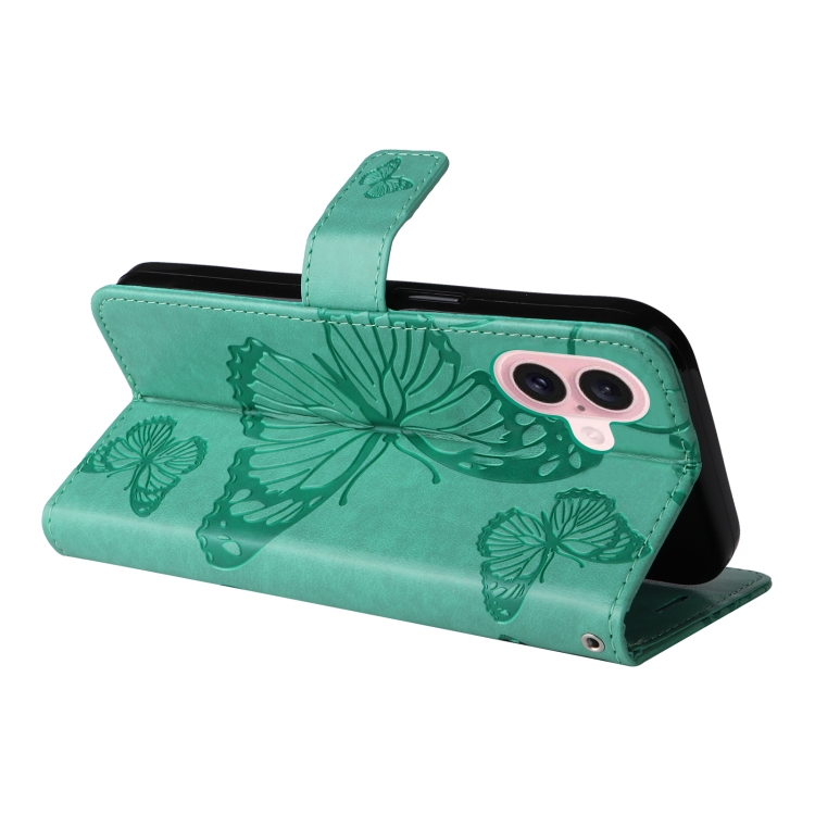 For iPhone 16 3D Butterfly Embossed Pattern Flip Leather Phone Case(Green) For iPhone 16 3D Butterfly Embossed Pattern Flip Leather Phone Case(Green)