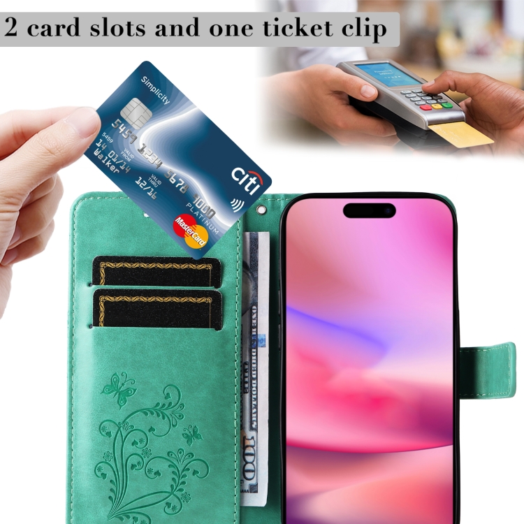 For iPhone 16 3D Butterfly Embossed Pattern Flip Leather Phone Case(Green) For iPhone 16 3D Butterfly Embossed Pattern Flip Leather Phone Case(Green)