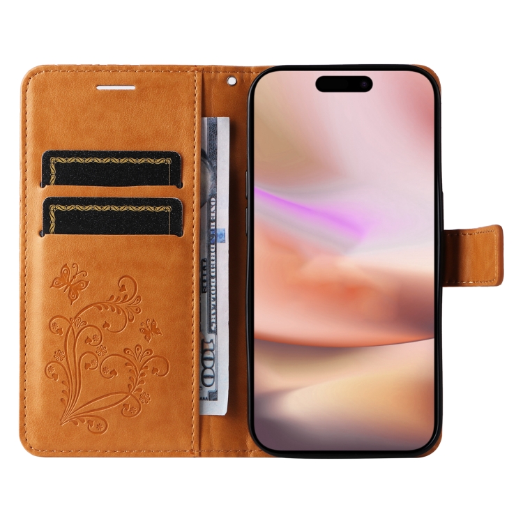 For iPhone 16 Plus 3D Butterfly Embossed Pattern Flip Leather Phone Case(Yellow)