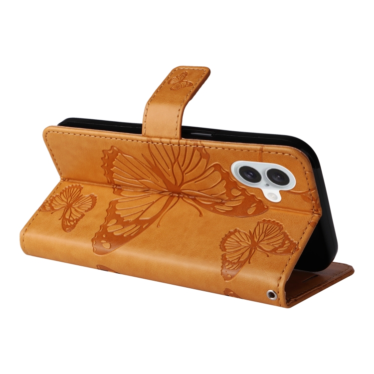 For iPhone 16 Plus 3D Butterfly Embossed Pattern Flip Leather Phone Case(Yellow)