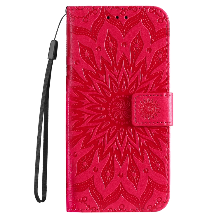 For iPhone 16 Embossed Sunflower Pattern Flip Leather Phone Case(Red) For iPhone 16 Embossed Sunflower Pattern Flip Leather Phone Case(Red)