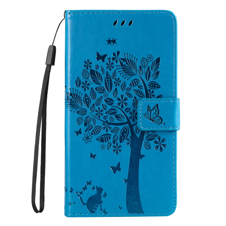 For iPhone 16 Pro Tree & Cat Embossed Pattern Flip Leather Phone Case(Blue) For iPhone 16 Pro Tree & Cat Embossed Pattern Flip Leather Phone Case(Blue)