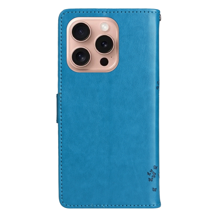 For iPhone 16 Pro Tree & Cat Embossed Pattern Flip Leather Phone Case(Blue) For iPhone 16 Pro Tree & Cat Embossed Pattern Flip Leather Phone Case(Blue)