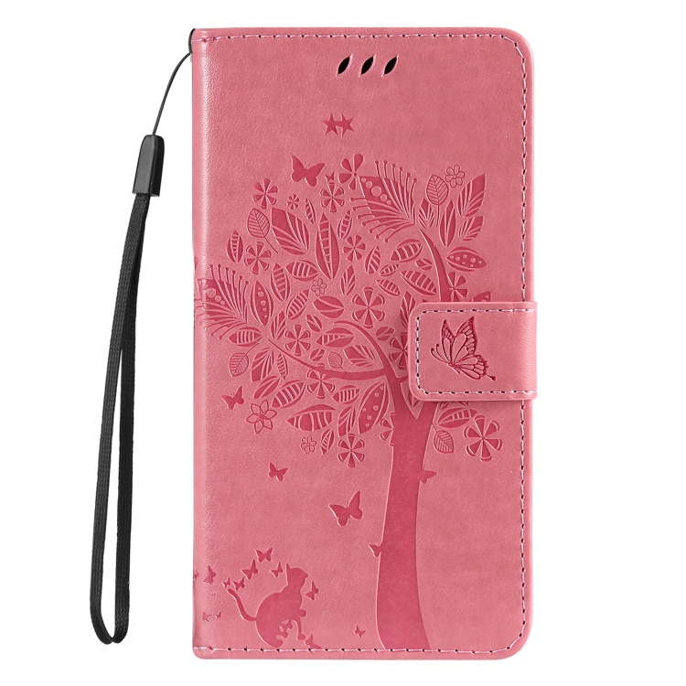 For iPhone 16 Plus Tree & Cat Embossed Pattern Flip Leather Phone Case(Pink) For iPhone 16 Plus Tree & Cat Embossed Pattern Flip Leather Phone Case(Pink)
