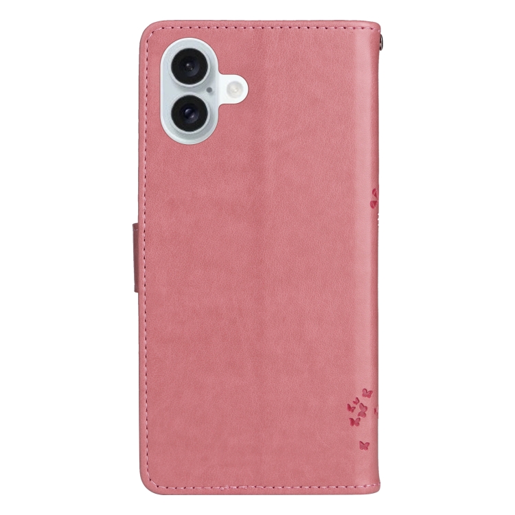 For iPhone 16 Plus Tree & Cat Embossed Pattern Flip Leather Phone Case(Pink) For iPhone 16 Plus Tree & Cat Embossed Pattern Flip Leather Phone Case(Pink)