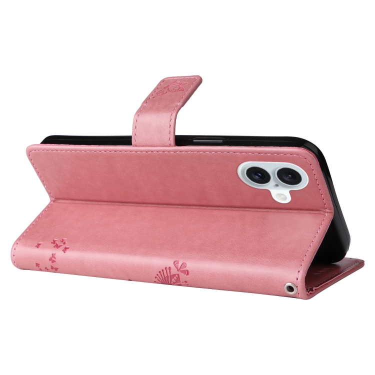 For iPhone 16 Plus Tree & Cat Embossed Pattern Flip Leather Phone Case(Pink) For iPhone 16 Plus Tree & Cat Embossed Pattern Flip Leather Phone Case(Pink)