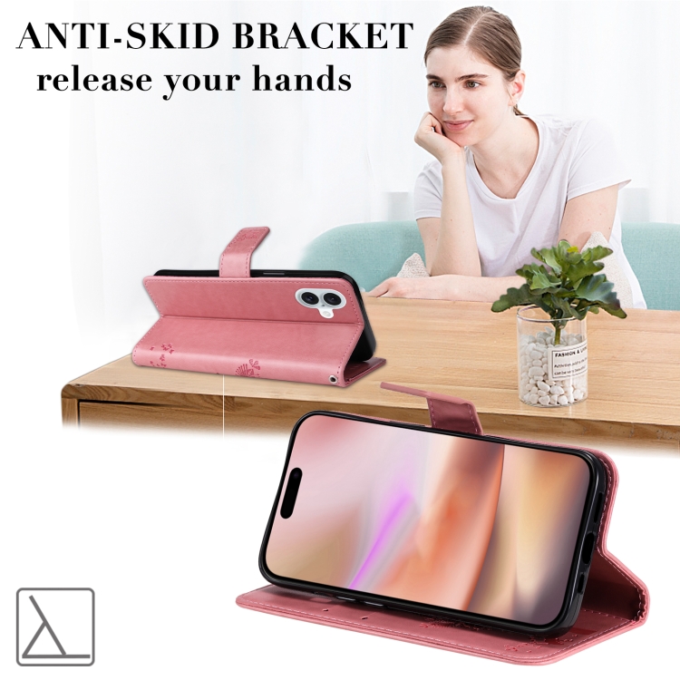 For iPhone 16 Plus Tree & Cat Embossed Pattern Flip Leather Phone Case(Pink) For iPhone 16 Plus Tree & Cat Embossed Pattern Flip Leather Phone Case(Pink)