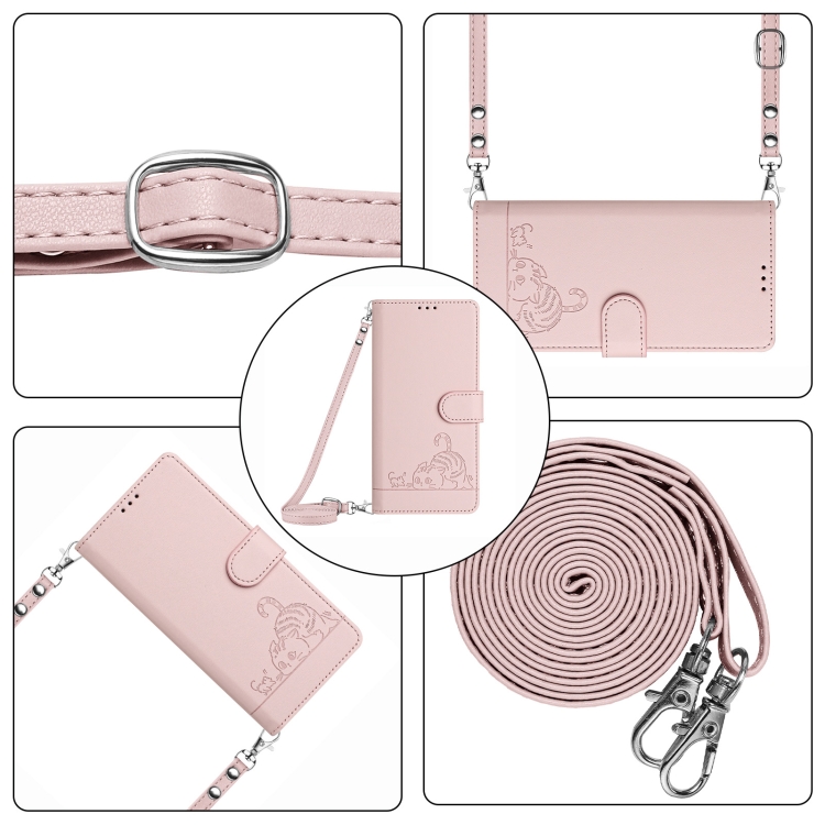 For iPhone 15 Pro Cat Rat Embossed Pattern RFID Leather Phone Case with Lanyard(Pink) For iPhone 15 Pro Cat Rat Embossed Pattern RFID Leather Phone Case with Lanyard(Pink)