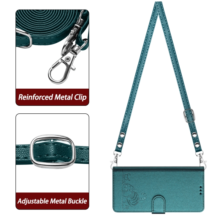 For iPhone 13 mini Cat Rat Embossed Pattern RFID Leather Phone Case with Lanyard(Peacock Green) For iPhone 13 mini Cat Rat Embossed Pattern RFID Leather Phone Case with Lanyard(Peacock Green)