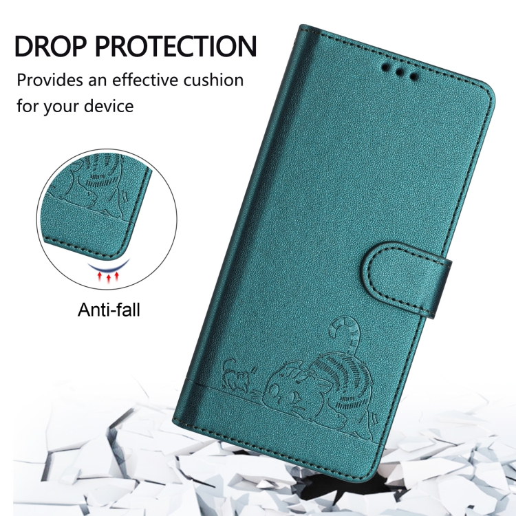 For iPhone 13 mini Cat Rat Embossed Pattern RFID Leather Phone Case with Lanyard(Peacock Green) For iPhone 13 mini Cat Rat Embossed Pattern RFID Leather Phone Case with Lanyard(Peacock Green)