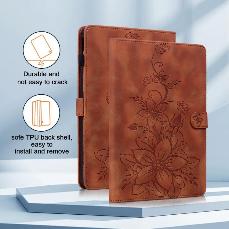 For Galaxy Tab S12+ Lily Embossed Leather Tablet Case(Brown)