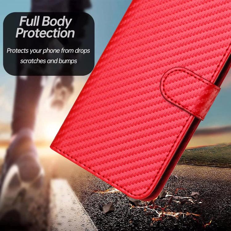 For Realme 16T 5G YX0070 Carbon Fiber Buckle Leather Phone Case with Lanyard(Red)