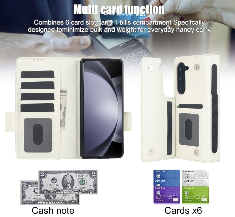 For Samsung Galaxy Z Fold5 Solid Color Multifunctional Folding Leather Phone Case with Pen Slot(White) For Samsung Galaxy Z Fold5 Solid Color Multifunctional Folding Leather Phone Case with Pen Slot(White)
