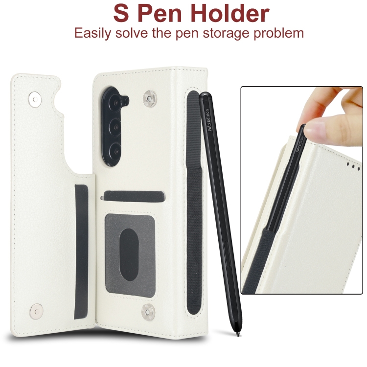 For Samsung Galaxy Z Fold5 Solid Color Multifunctional Folding Leather Phone Case with Pen Slot(White) For Samsung Galaxy Z Fold5 Solid Color Multifunctional Folding Leather Phone Case with Pen Slot(White)