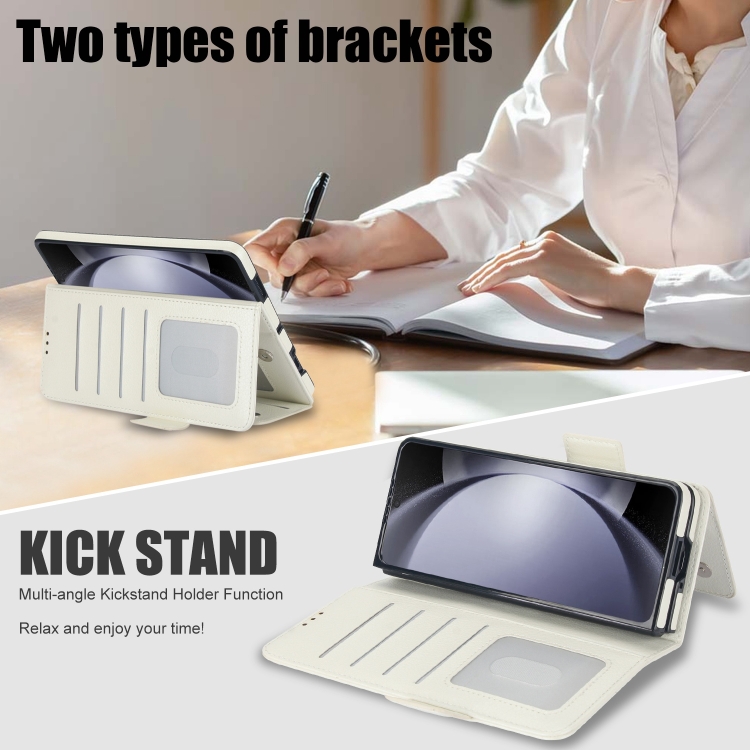 For Samsung Galaxy Z Fold5 Solid Color Multifunctional Folding Leather Phone Case with Pen Slot(White) For Samsung Galaxy Z Fold5 Solid Color Multifunctional Folding Leather Phone Case with Pen Slot(White)