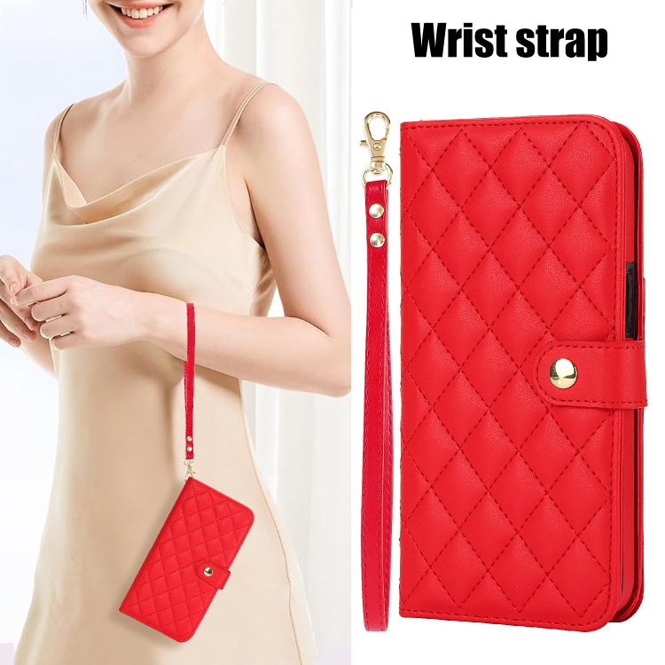 For iPhone 15 Plus Crossbody Multifunction Rhombic Leather Phone Case(Red) For iPhone 15 Plus Crossbody Multifunction Rhombic Leather Phone Case(Red)