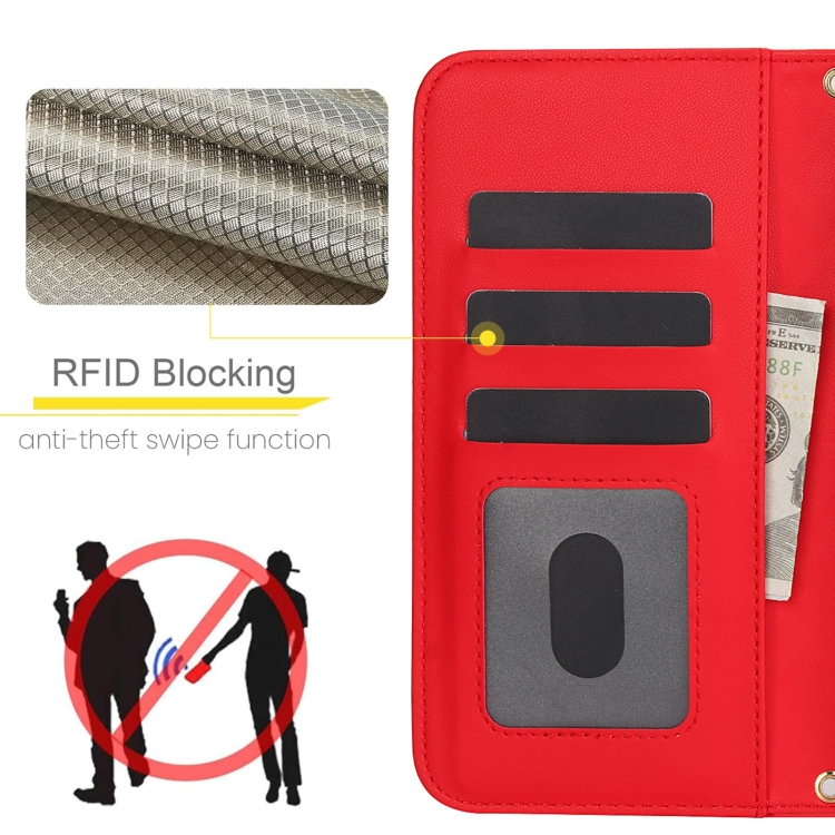 For iPhone 15 Plus Crossbody Multifunction Rhombic Leather Phone Case(Red) For iPhone 15 Plus Crossbody Multifunction Rhombic Leather Phone Case(Red)