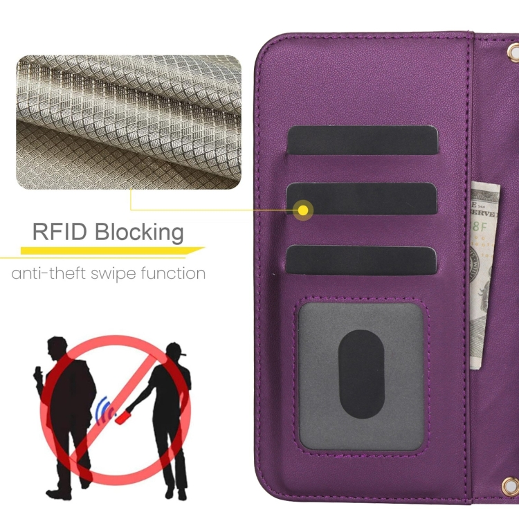 For iPhone 14 / 13 Crossbody Multifunction Rhombic Leather Phone Case(Dark Purple) - 7